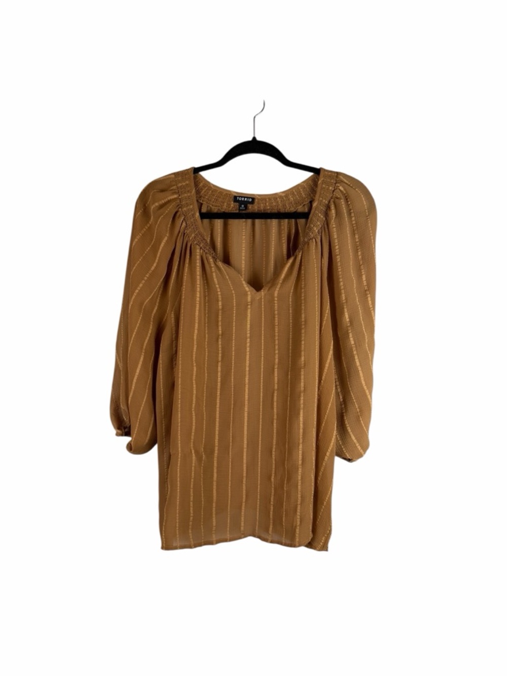 Torrid Brown Textured Stripe Peasant Blouse Balloon Sleeve Size 0X